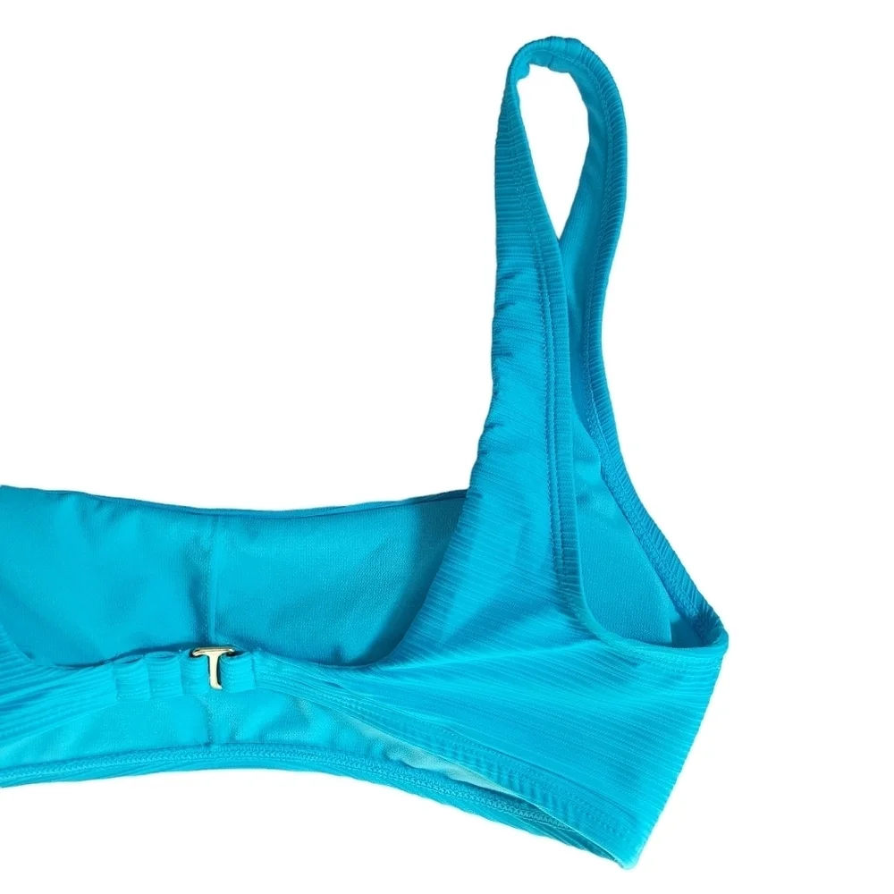 Salt + Cove NWT Blue Low Scoop Neck Ribbed Bralette Bikini Top Junior's Size L
